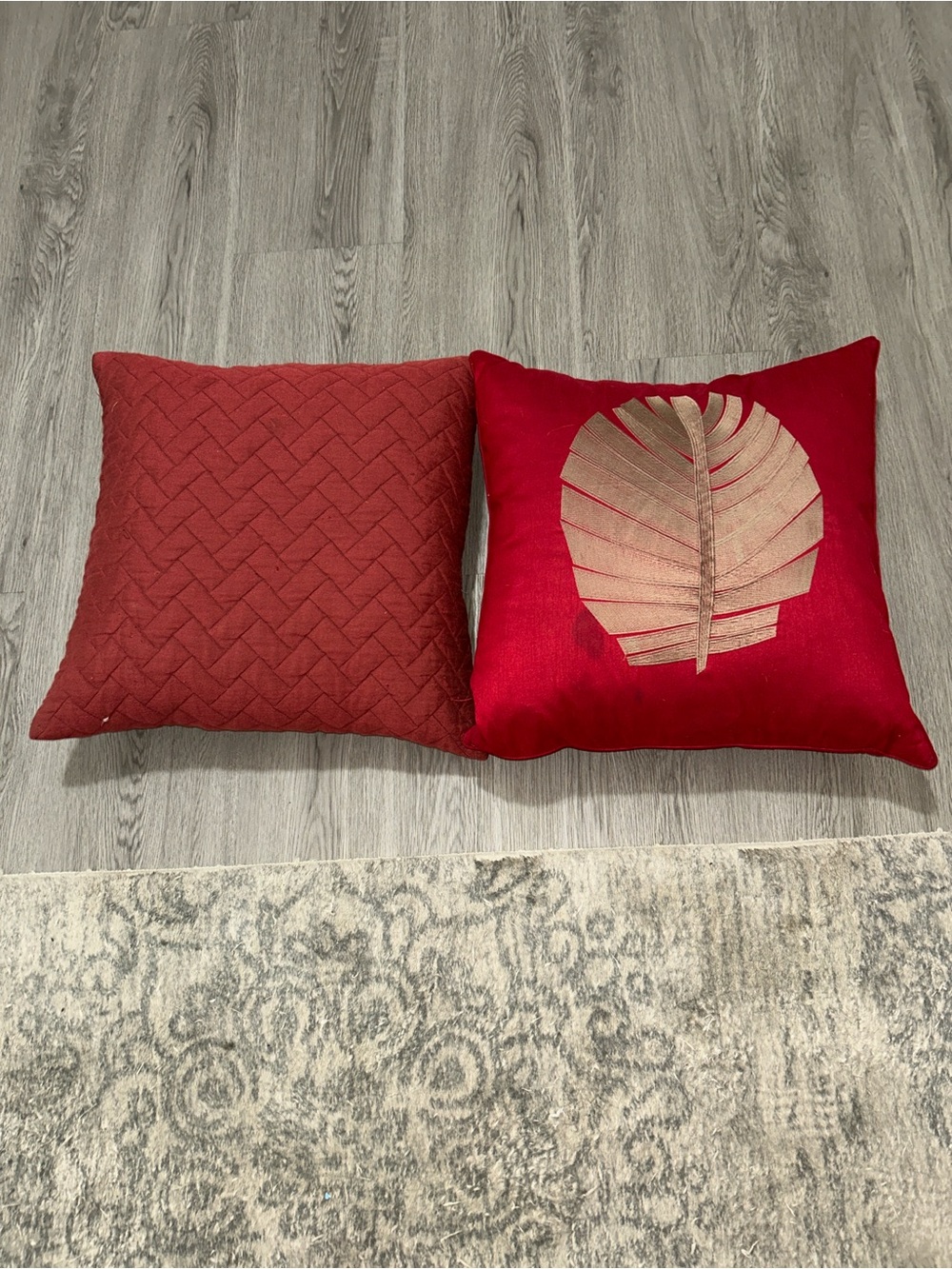 Holiday Red Decorative Pillow Set with Gold Leaf Accent
